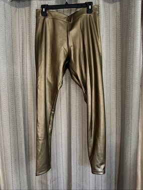 Express Metallic Olive Green Faux Leather Pants